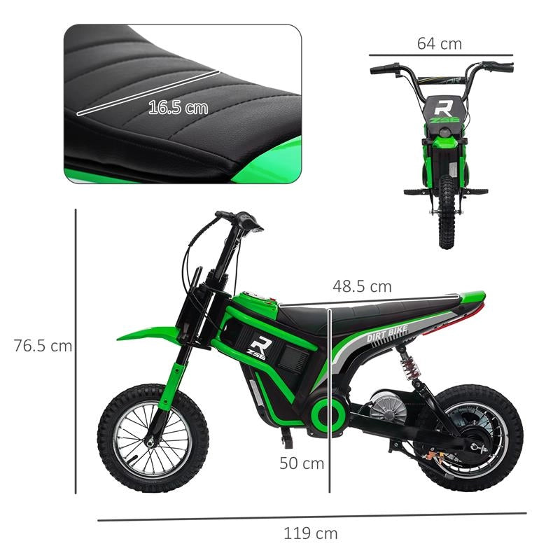 MOTO ELETTRICA PER BAMBINI CON ACCELERATORE MANUALE, 2 VELOCITÓ 8-16KM/H, ETÀ 8-12 ANNI, VERDE