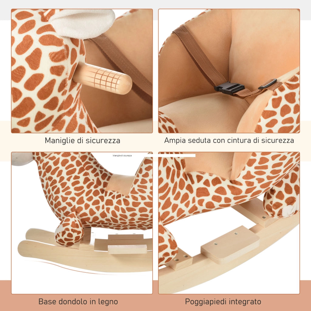 Cavallo a Dondolo in Legno Giraffa per i Bambini 60x33x45cm