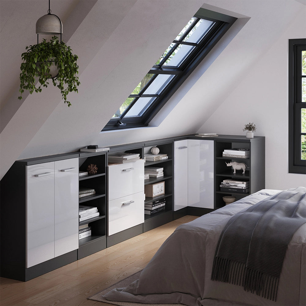Mobile sottotetto Mobile angolare Rion Bianco lucido/Antracite 75.6 x 83.8 cm con 1 porta Vicco
