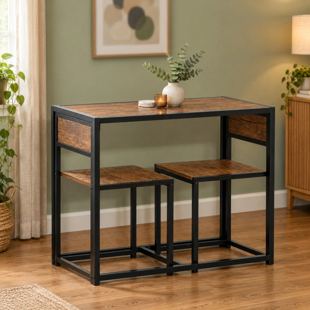 Set tavolo da pranzo con 2 sedie in MDF e acciaio