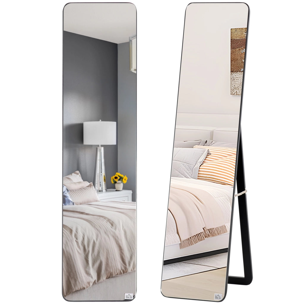 Specchio a Pieno Corpo con Cornice in Legno di Pino ¨C Zephmum ¨C 37x43x156 cm Nero