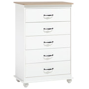 Cassettiera bianca con legno chiaro 5 cassetti credenza contenitore in stile scandinavo minimalista