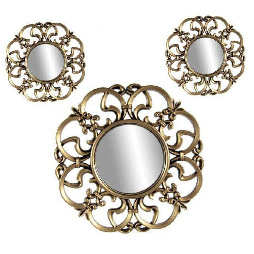 Trade Shop - Set 3pz Specchi Parete Decorativi Oro Bronzo Libera Installazione 20-35cm 836893 -