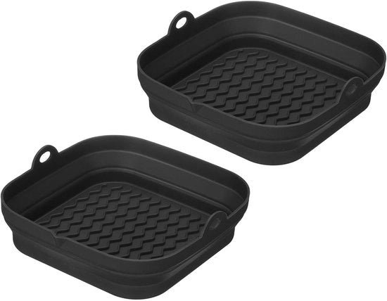 Accessori per Airfryer - 2 pezzi - Forma per Frittura - Piatto per Cottura - Silicone - Alternativa al Papiro per Cottura - Pieghevole - Riciclabile - Accessori per Airfryer - per Magnetron, Forno, Frigorifero - 21*20.3*5cm - Nero