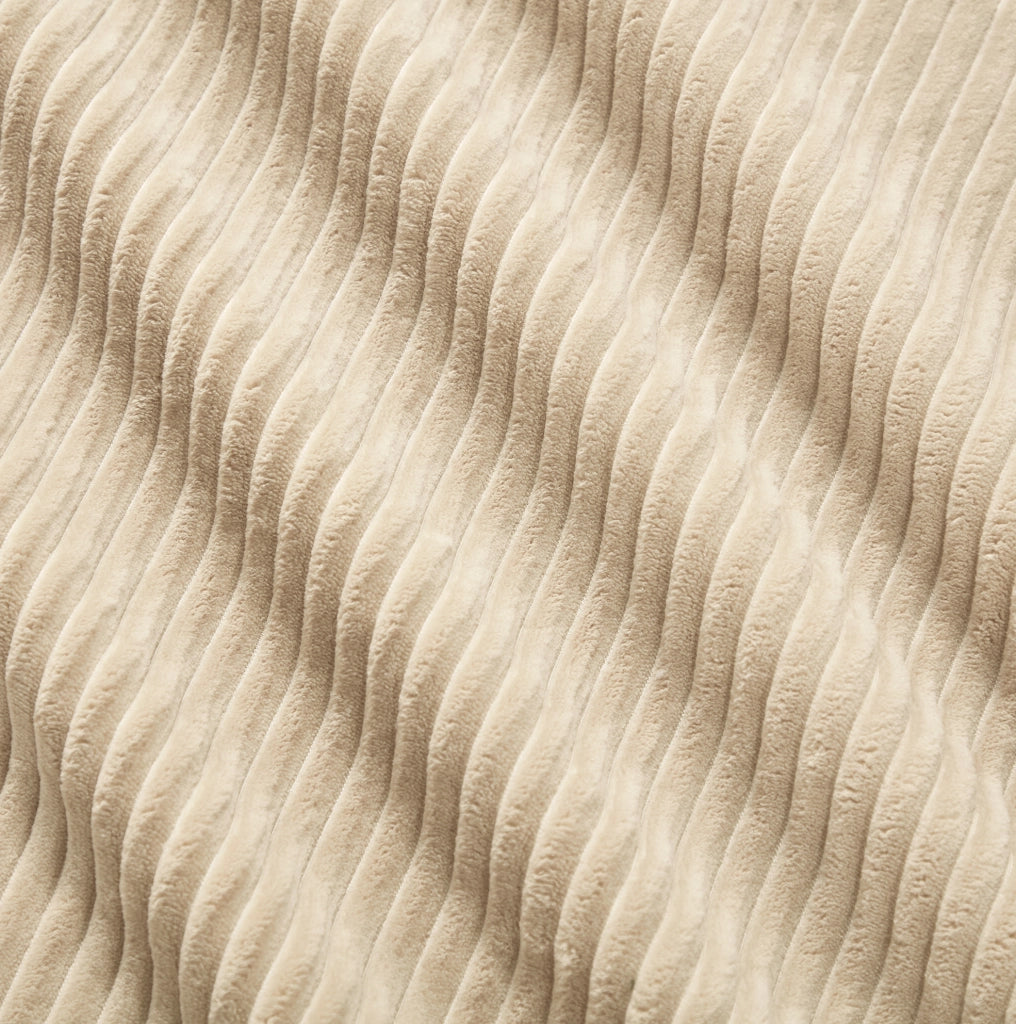 Divano angolare modulare in velluto a coste beige 297x104x69 cm con seduta profonda