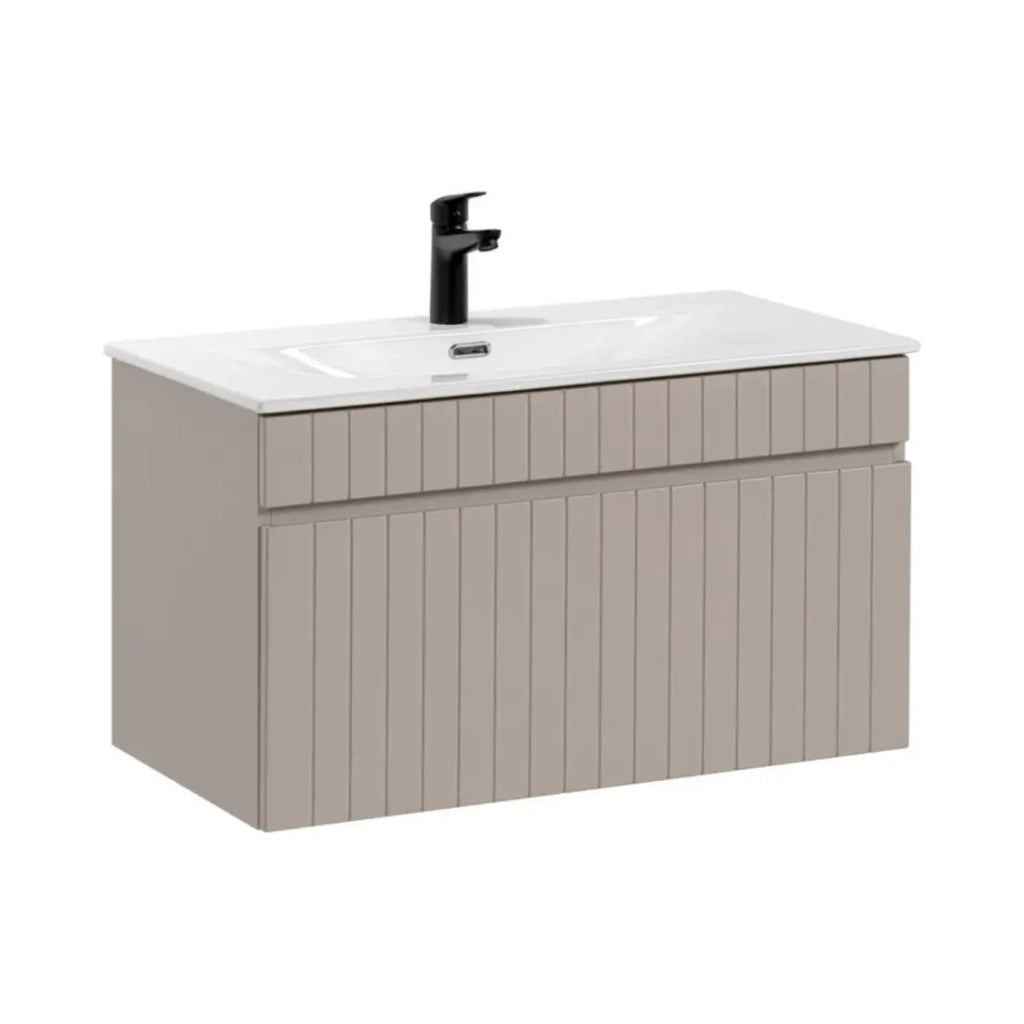 Set da bagno ICON: mobile sottolavabo 80cm cachemire + lavabo da incasso bianco
