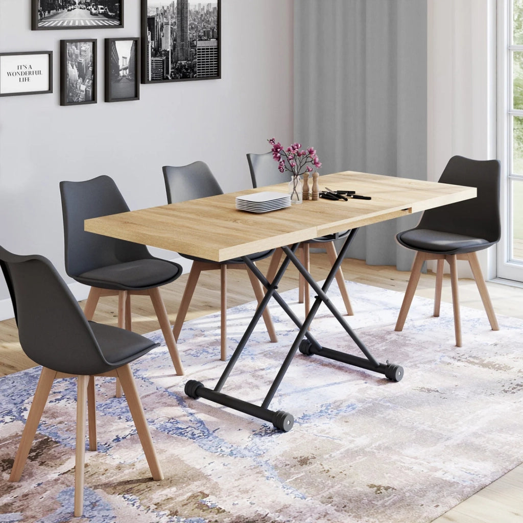 IDMarket - Tavolino di design industriale in legno e nero ALTURA, allungabile e trasformabile in tavolo da pranzo rettangolare