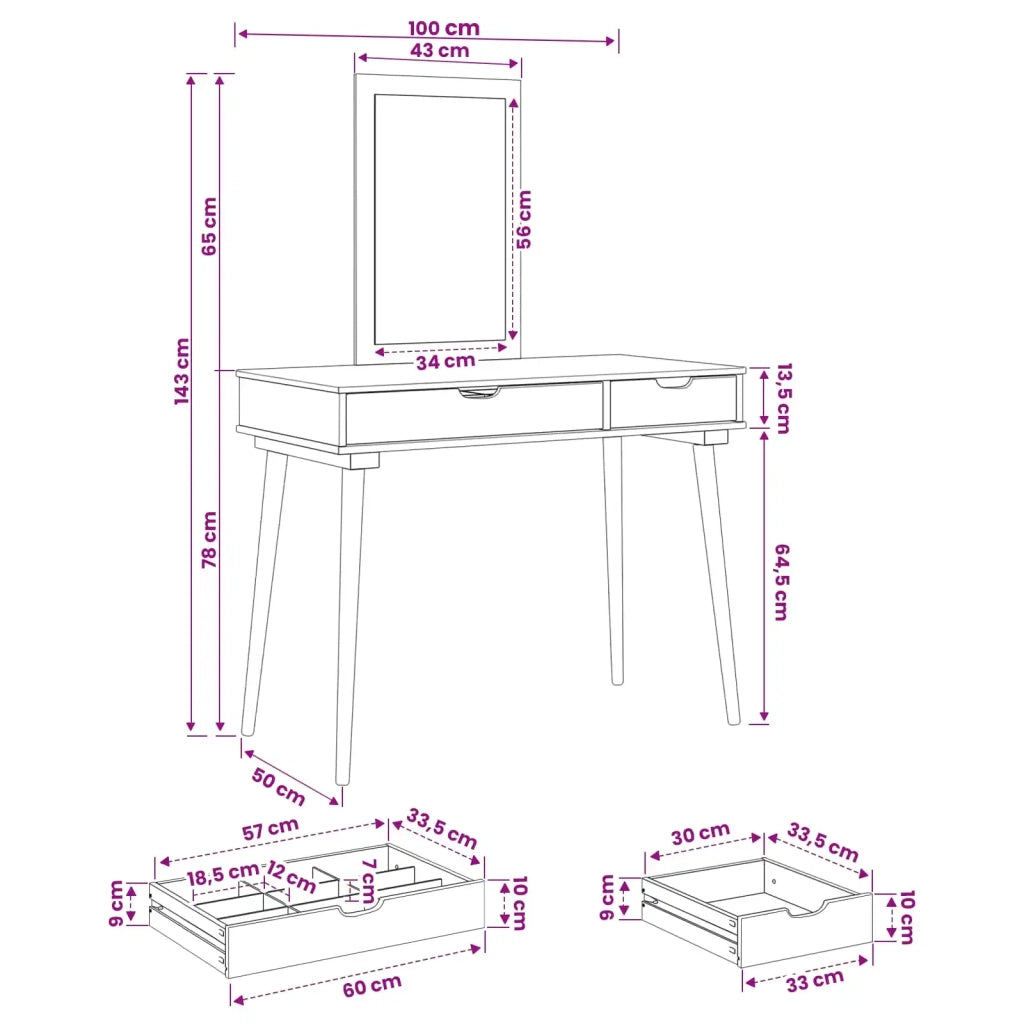 Set Tavolo da Trucco FAUSKE 2 pcs Bianco 100 x 50 x 143 cm 3438575