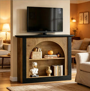 Tavolo consolle a 3 ripiani nero rustico in legno