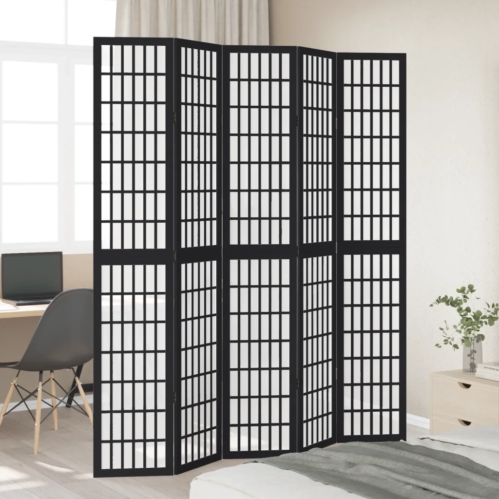 Divisorio Ambienti | Divider per stanze | Paravento 5 Pannelli Nero Legno Massello di Paulownia