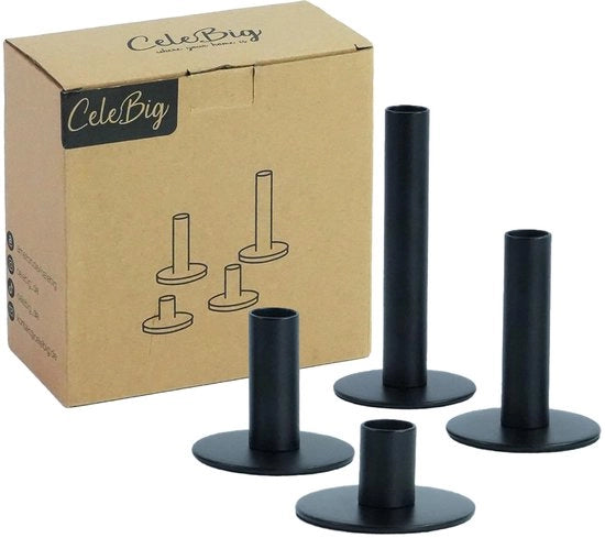 Set di Tappeti di Candelabro in Metallo da 4 pezzi | 4 diverse misure: 4 cm, 7 cm, 10,5 cm, 16 cm | per candelabri con diametro di 2 cm | Tappeti di candelabro in metallo | Decorazione perfetta per Natale | Articolo da regalo | Nero