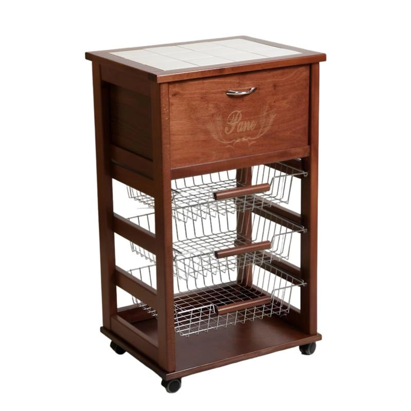 CARRELLO PORTAPANE 85X49X39 CM IN COLORE NOCE TOP BIANCO