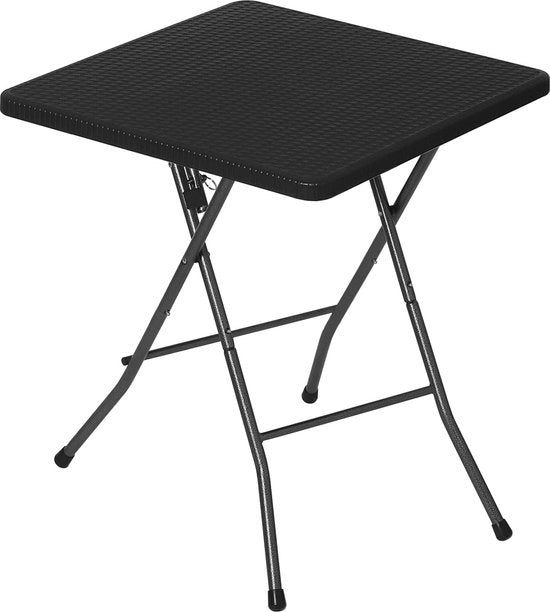 Tavolo da Giardino - Ripiegabile - Per Balcone e Campeggio - HDPE e Metallo - Nero - 61x61x73cm
