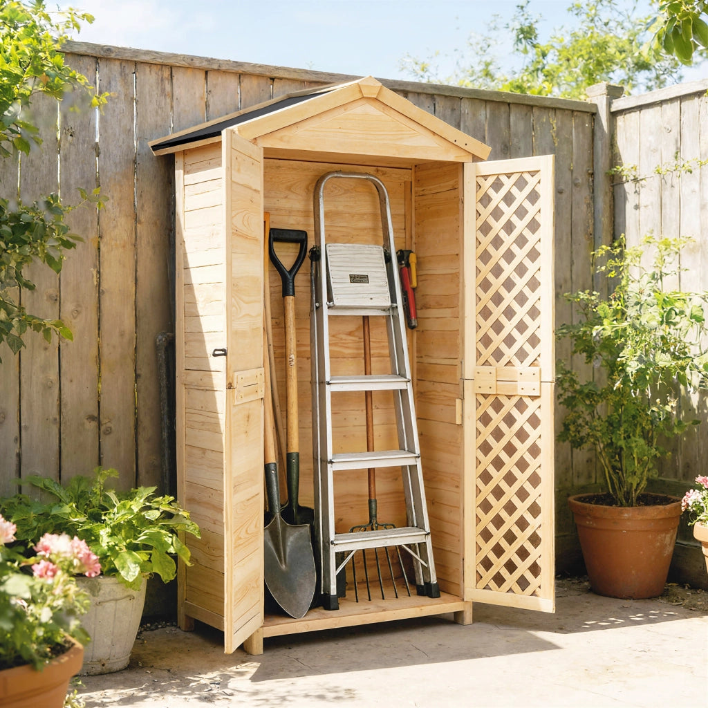 Armadio Esterno 101,5x49x176 cm con Porta Ventilata e Kit Antiribaltamento in Legno di Abete Naturale
