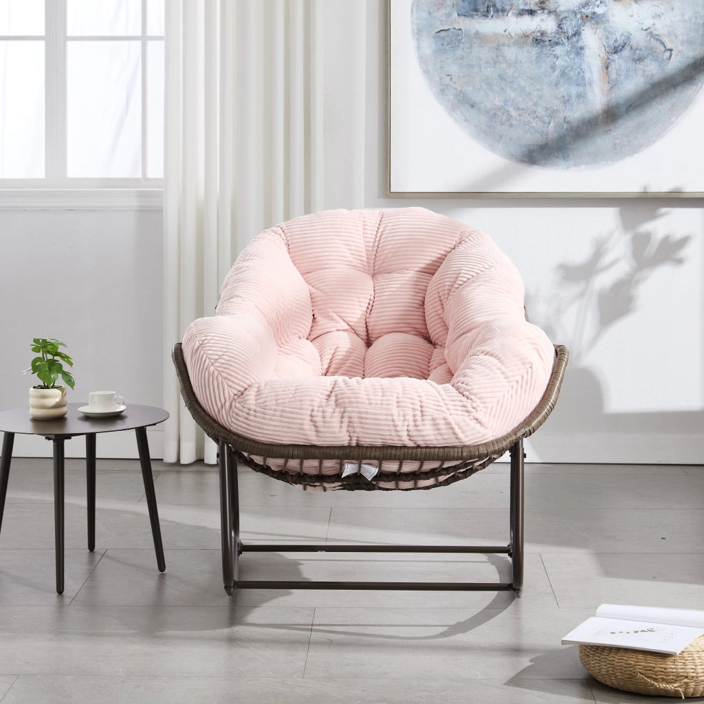 Poltrona a dondolo da esterno in rattan sintetico con cuscino, struttura in acciaio, seduta ergonomica, rosa
