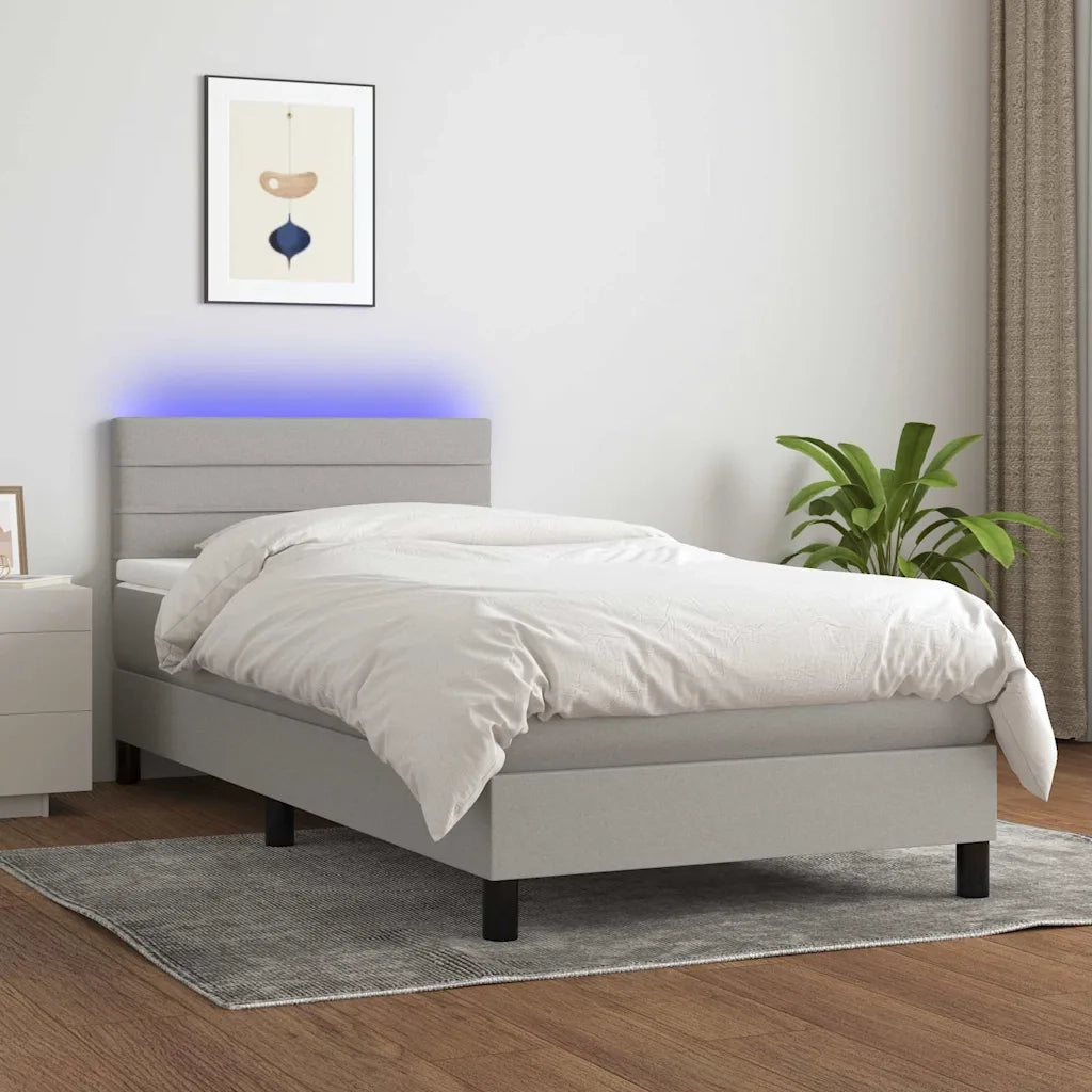Letto a Molle Materasso e LED-Struttura Letto con Materasso Grigio Chiaro 80x200 cm Tessuto 241696