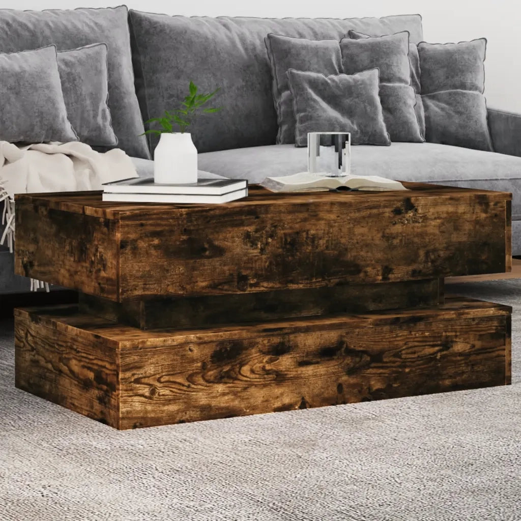 Tavolino da salotto | Tavolino da caff¨¨ | Tavolino da Soggiorno con Luci LED Rovere Fumo 90x50x40 cm