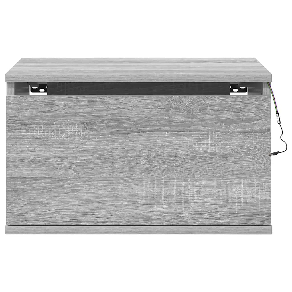 Set di 2 Comodini | Armadio da Notte | Mobiletto da notte a Parete con luci LED Grigio Sonoma