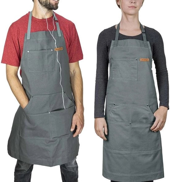 Schort impermeabile con 2 tasche - Cintura regolabile per la cucina - Grigio scuro