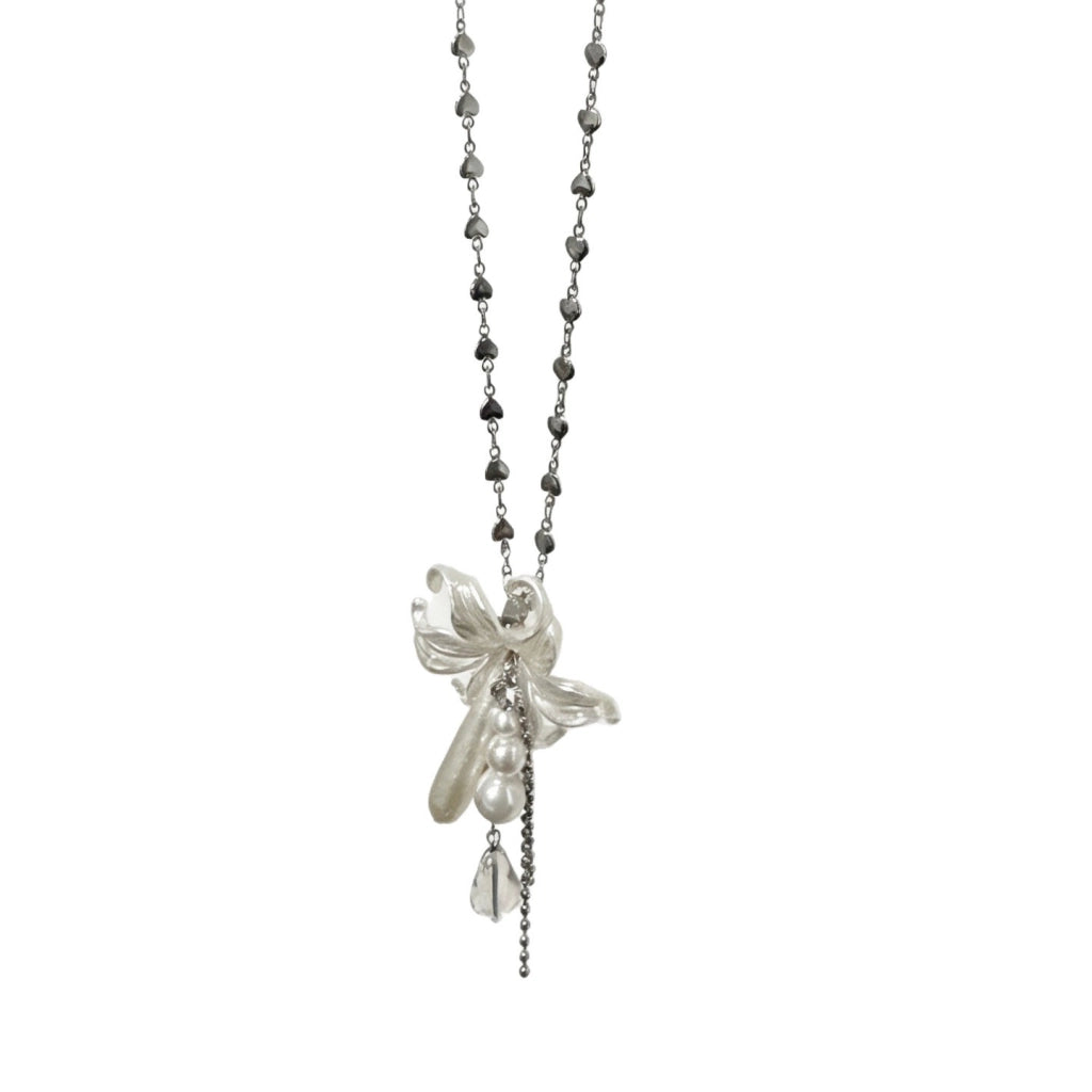 Collana a goccia con fiore di giglio, perla e cristallo, in stile coreano, perfetta per Instagram.