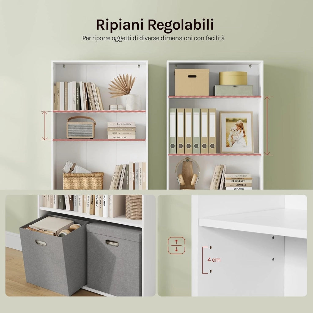 Libreria, scaffale con 6 ripiani regolabili, scaffale aperto, divisorio in piedi, per soggiorno, ufficio, camera da letto, 60 x 180 x 23,5 cm, bianco, SK052ws
