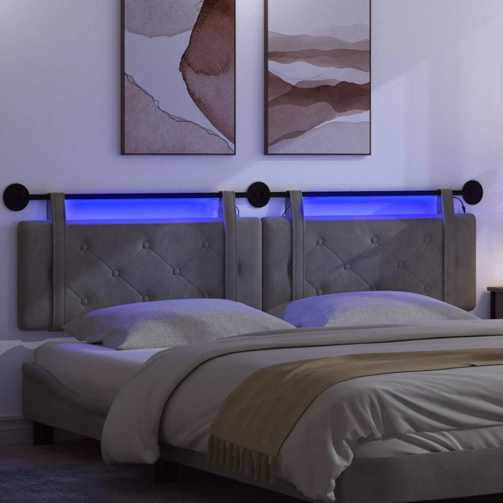 Testiera sospesa Con luce LED Grigio Scuro Velluto 3424246