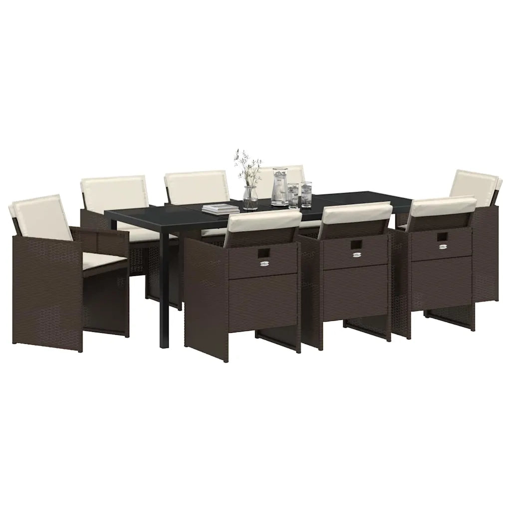 Set da Pranzo per Giardino 9 pcs Marrone polyrattan 3380604