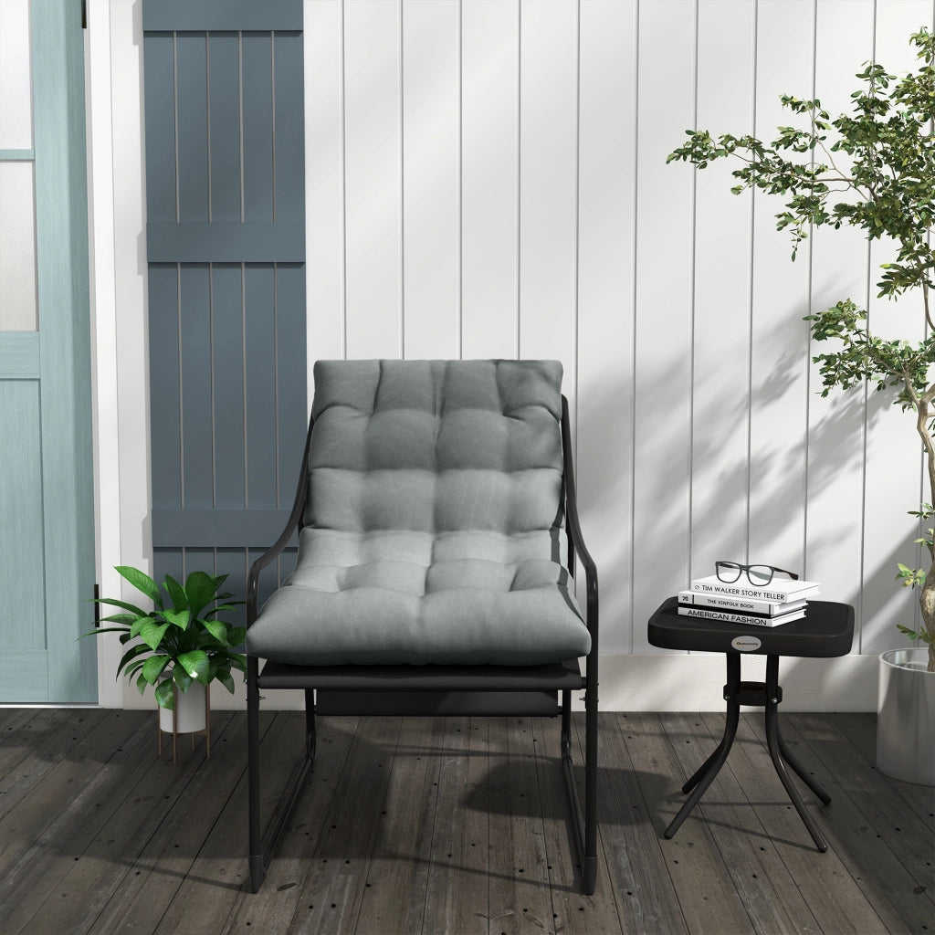 Poltrona da Giardino con Cuscino Imbottito ¨C Zephmum ¨C Grigia e Nera, Acciaio e Poliestere, 62x110x88 cm