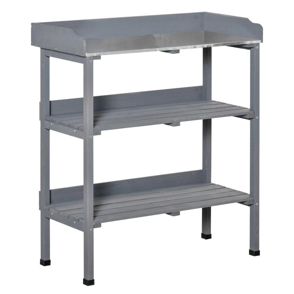 Tavolo da giardino per piante con piano metallo ¨C zephmum ¨C grigio 76x37x89 cm