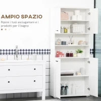 kleankin Mobile Bagno in Truciolato Bianco con 2 Armadietti con Ante e 2 Ripiani Aperti, 80x33.5x190 cm
