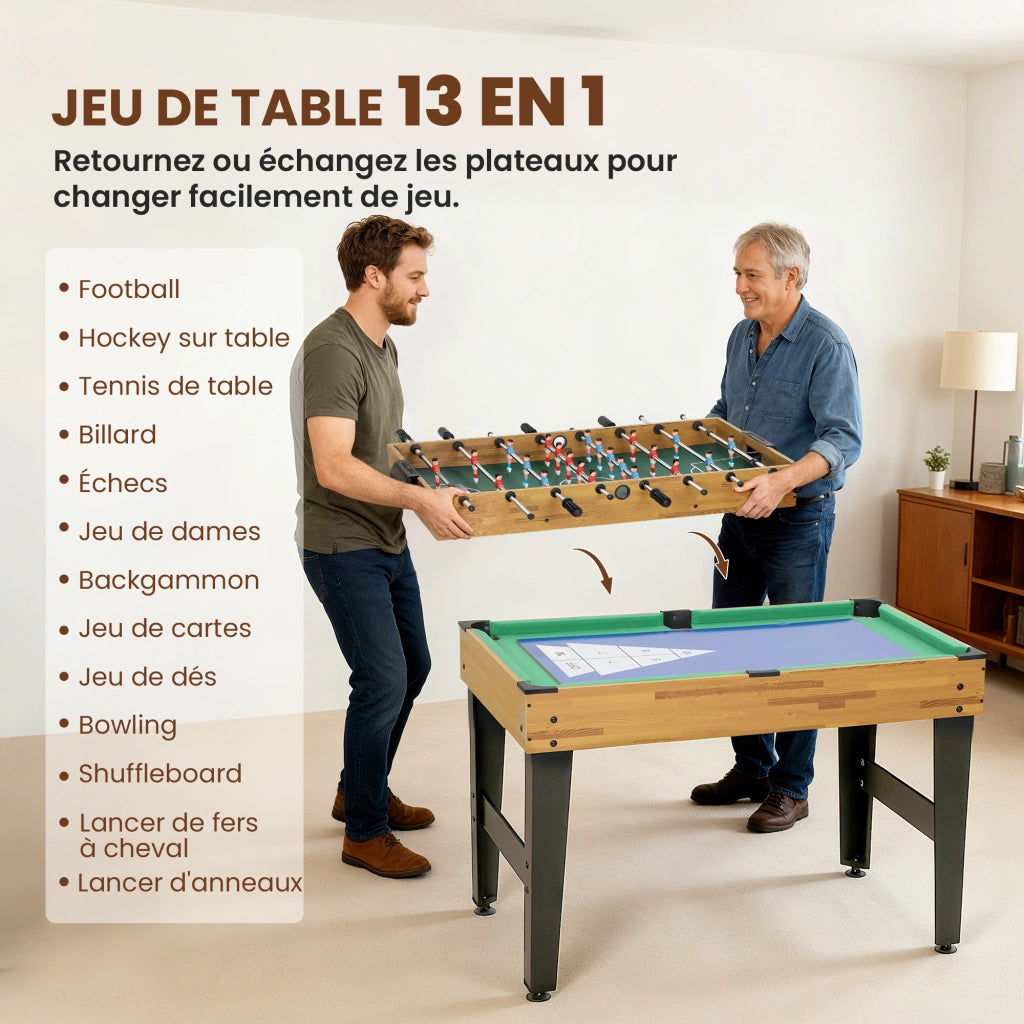 Tavolo multigioco 13 in 1 calcetto biliardo ping-pong ¨C Xylo ¨C 121x109x80cm noce chiaro