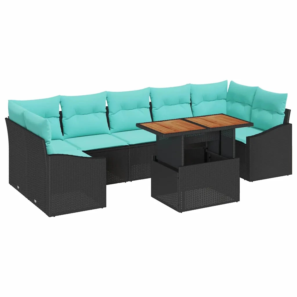 Set da Pranzo per Giardino con cuscino 8 pcs Nero e Teal