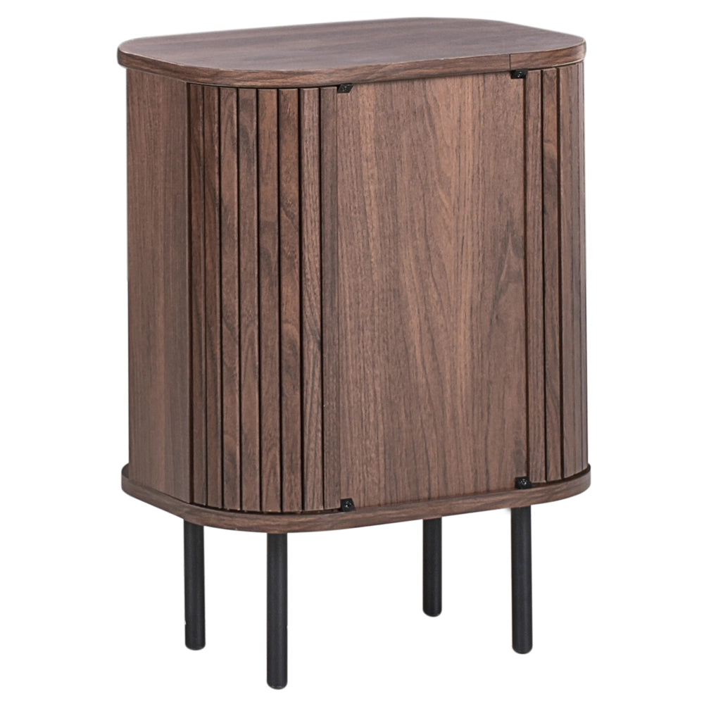 Comodino con ante scorrevole Legno scuro Gambe in metallo stile retrò camera da letto