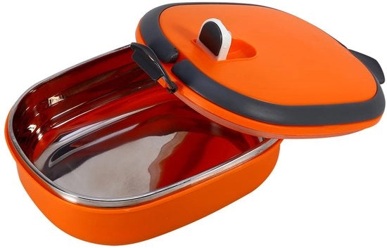 Lunchbox 800ml Acciaio Inossidabile - Conservazione Alimentare Termica - Unico Livello - 20cm x 14cm x 7,5cm - Arancione - Isolato - Contenitore Alimentare