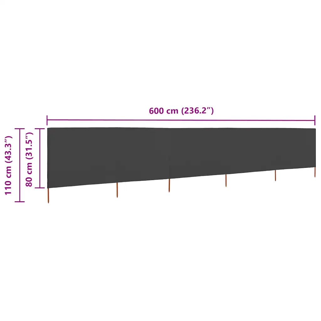 Paravento a 5 Pannelli in Tessuto 600x80 cm Antracite cod mxl 18387