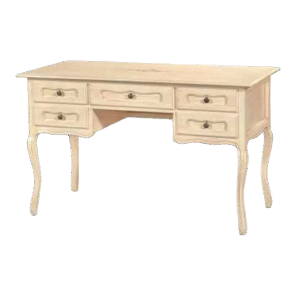 Scrivania in legno avorio pennellato con decori l.130 p.60 h.79 - Mobili 2G