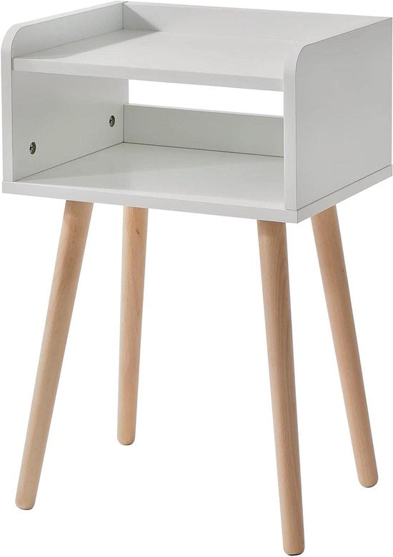 Cassettone da Notte in Legno Massello - Design Scandinavo - Comodino 385 x 29 x 595 cm Bianco (WNS003W)