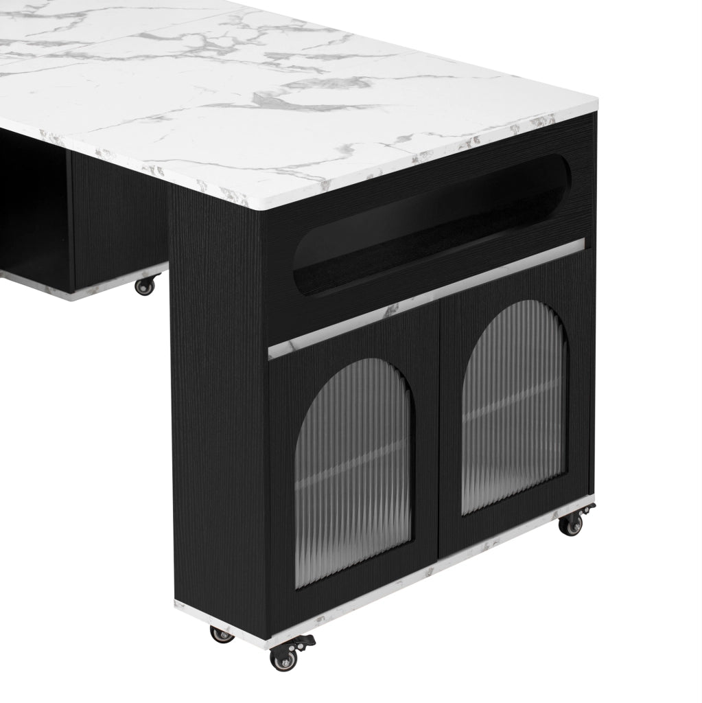Mobile cucina estensibile nero con prese integrate e ruote