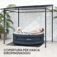 Pergola Addossata con Chiusure a Strappo, in Metallo e Poliestere, 238x238x235/194 cm, Grigio Scuro