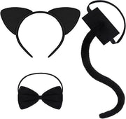 Costume da gatto da 3 pezzi per bambini e adulti con orecchie da gatto code di coda fiocchetto per accessori da gatto per Halloween carovana animali orecchie da animale cosplay festa