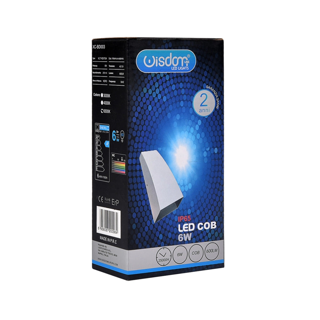 APPLIQUE LED DA PARETE BIEMISSIONE 6W IP65 PER ESTERNI - DESIGN MODERNO IN ALLUMINIO BIANCO CON DIFFUSORE OPACO IDEALE PER TERRAZZI PATII E PORTICATI