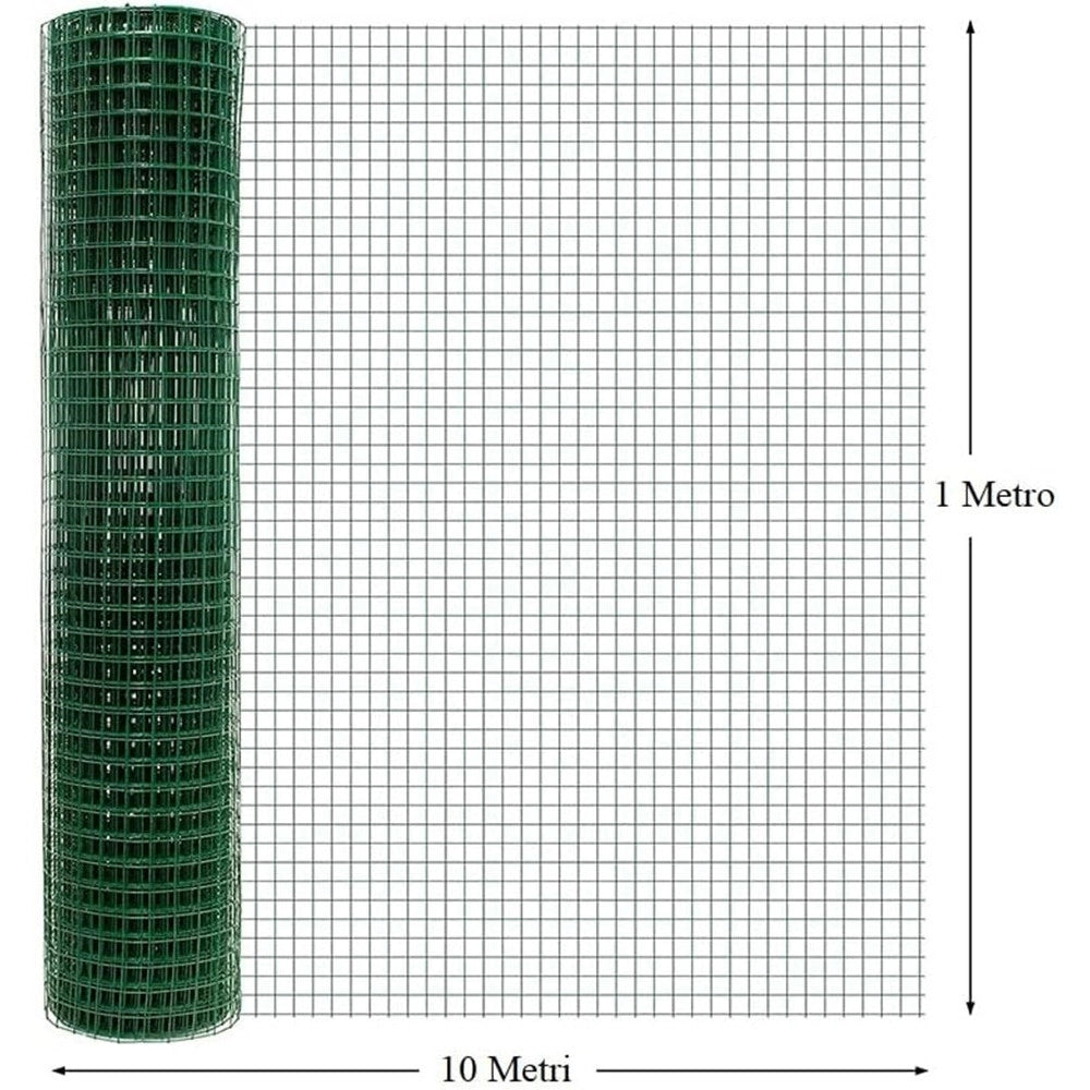 Trade Shop - Rete Metallica Plastificata Verde 1x10mt Maglia 12,7x12,7mm Recinzione Protettiva 57733 -