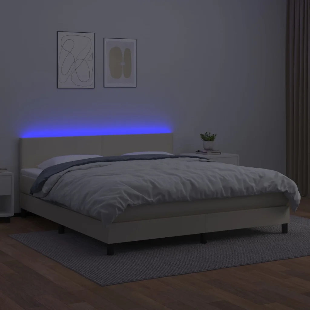 Giroletto a Molle con Materasso e LED Crema 180x200 cm 3134119