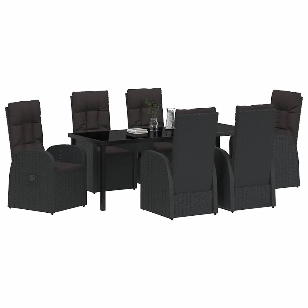 Set da Pranzo per Giardino con cuscino 7 pcs Nero polyrattan 3379511