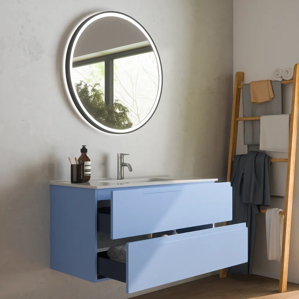 Mobile bagno sospeso 100 cm due cassetti carta da zucchero con lavabo | Ardenne