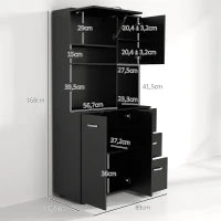 Credenza da Cucina con 4 Ante, 3 Cassetti, Ripiano e Ampio Piano, 89L x 39,5l x 168H cm, Nero