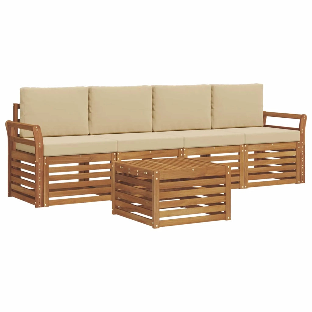 Set di divani da esterno con cuscino 5 pcs Naturale e Beige