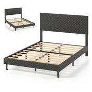 Telaio letto a piattaforma imbottito in lino con testiera chevron regolabile in altezza-Telaio letto a piattaforma silenzioso larghezza 144,5 cm