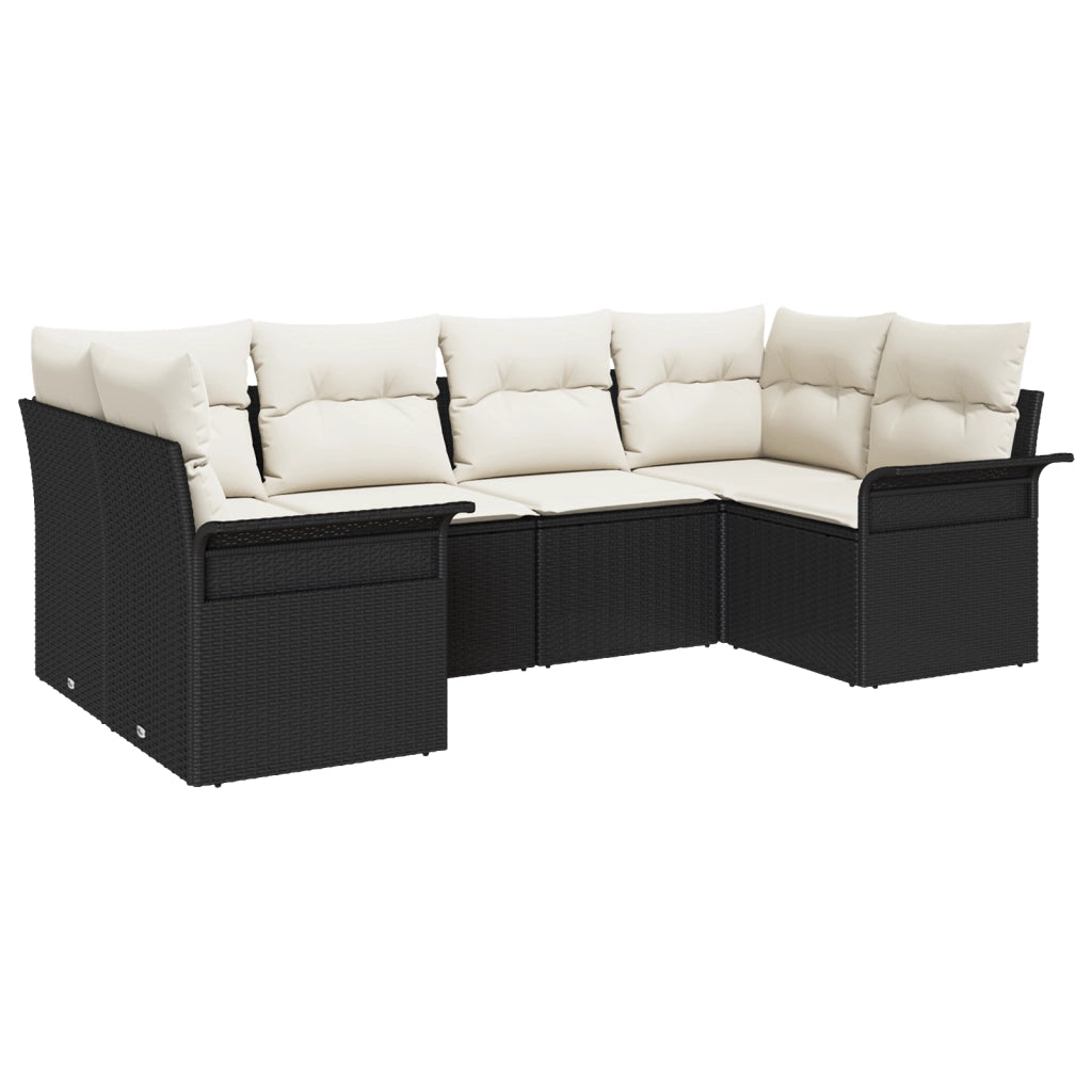 Set di divani da giardino 6 pezzi con cuscini Nero Polyrattan