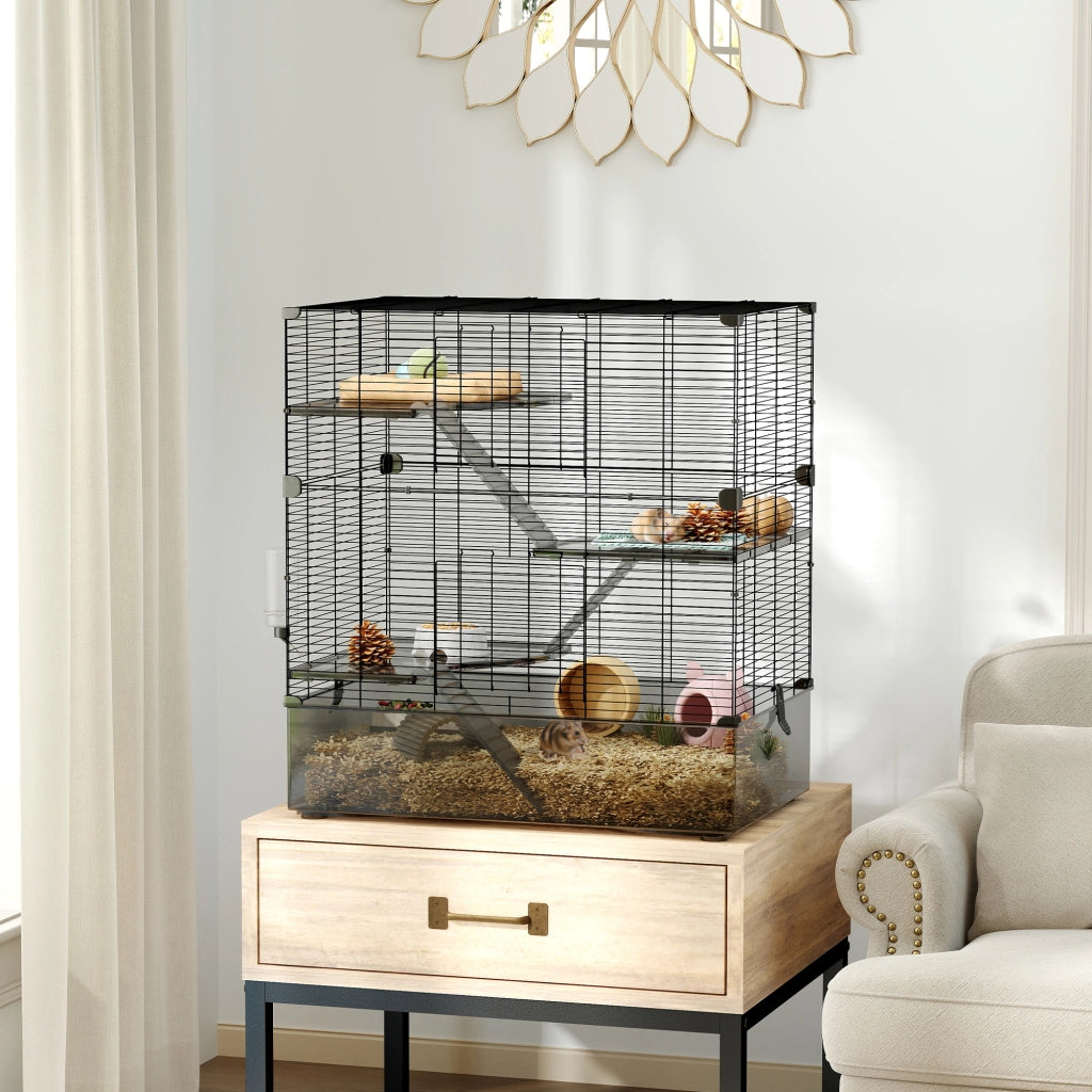 Gabbia per Piccoli Animali a Pi¨´ Livelli con Cassetto e Accessori ¨C Zephmum ¨C Nero 73x47x80